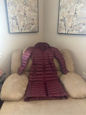 Coach Women's Long Quilted Puffer Coat in Burgundy